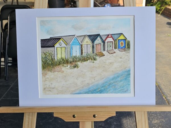 beach huts on easel