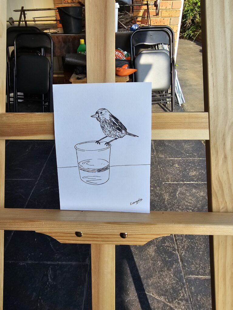 bird on glass in Greece on easel