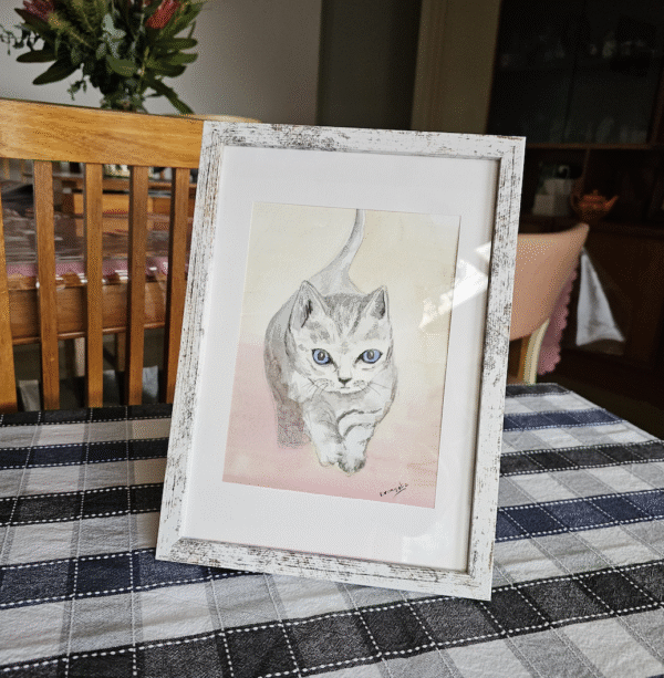 in frame-kitten - original watecolour painting by Evangelia Zonnios