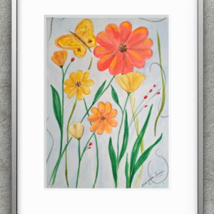 Floral on Blue - Acrylic Art